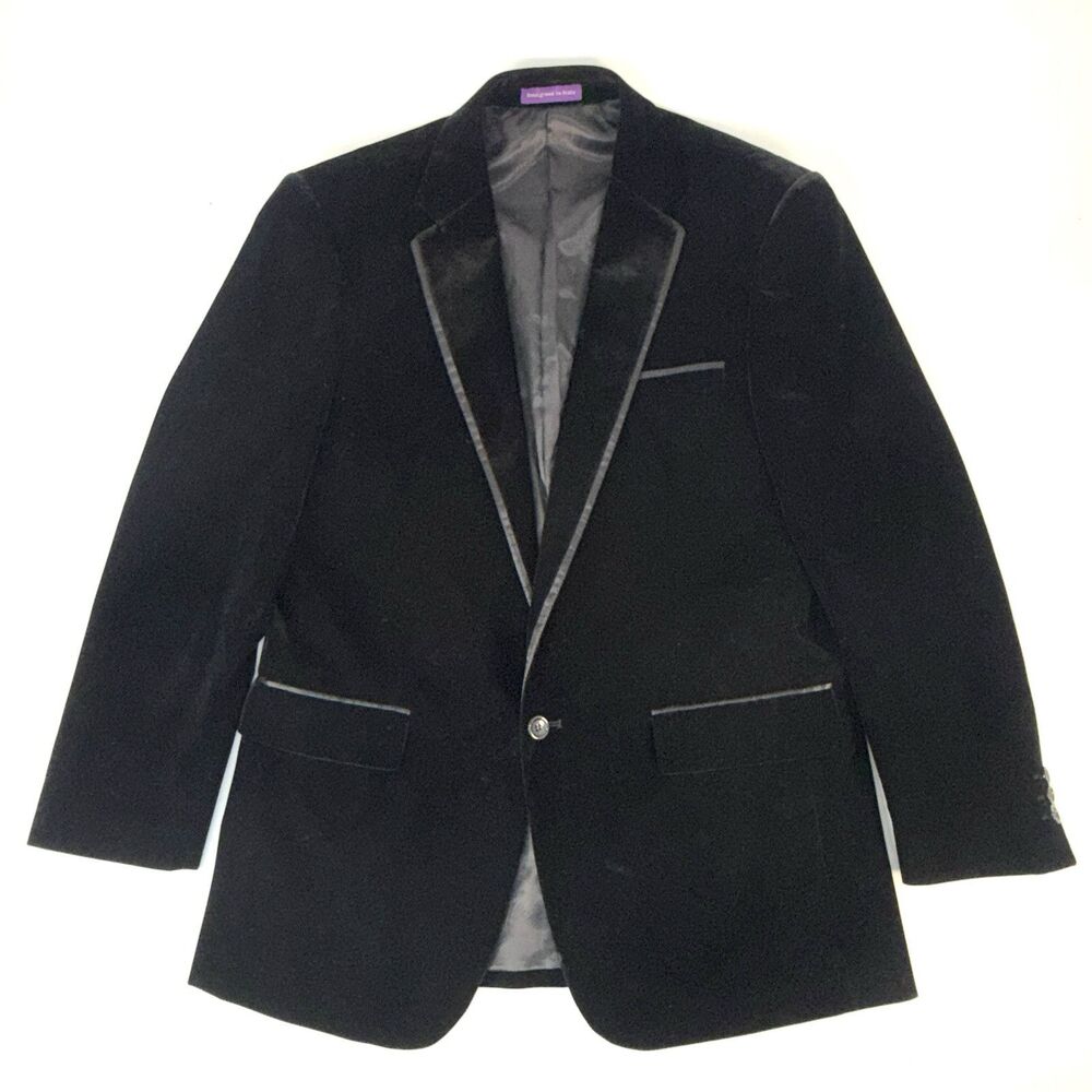 Vinci Black Velvet Satin Trim Men's M Sports Jacket Blazer Double Vent Italy